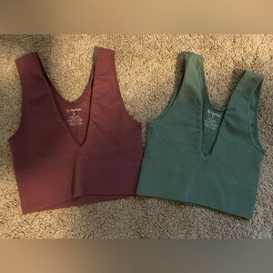 Vestique Burgundy and Teal V-Neck Crop Tops